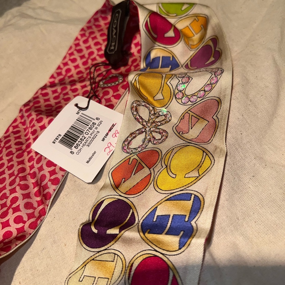 NWT Coach Silk and Sequin Skinny Scarf